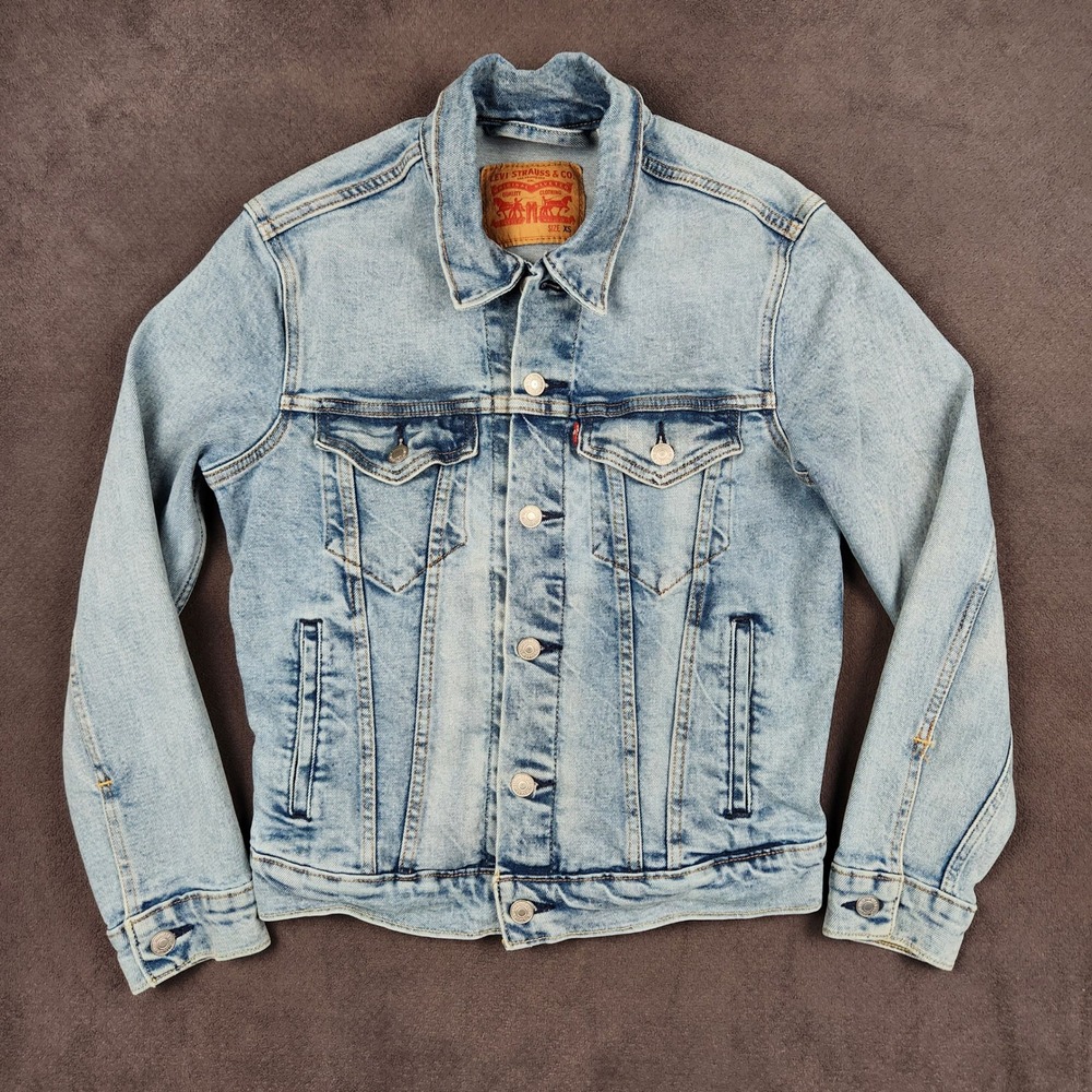 Levis Trucker Jacket Mens XS Light Stone Wash Stretch Denim Button Front Unlined